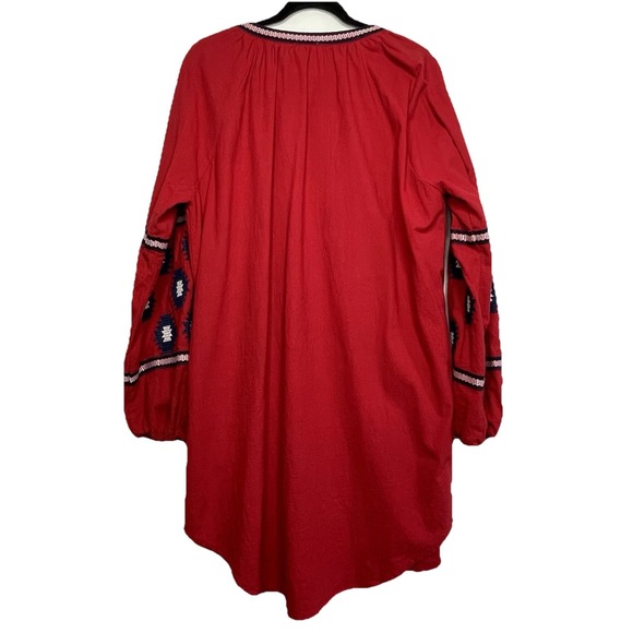 Umgee Women's Boho Peasant Embroidered Shirt Dress Red Balloon Sleeve Red Size M - Picture 3 of 13